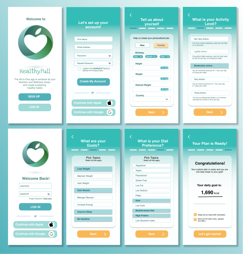 High-Fidelty Wireframes - App Onboarding Slides